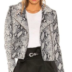 IRO Black and White Snake Print Leather Jacket